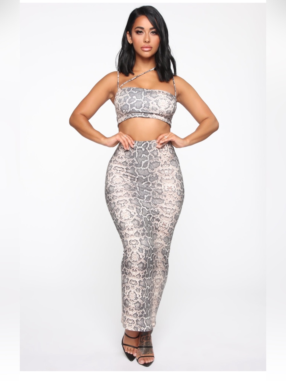 Snake Print Two-Piece skirt ser - Neutral Snake size L